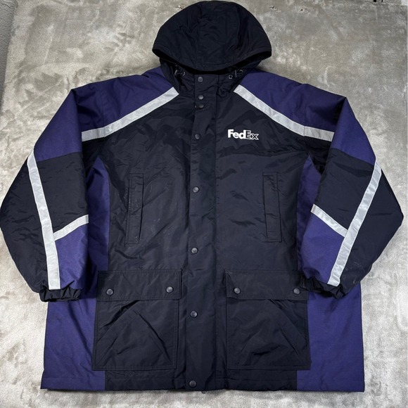 FedEx Parka Jacket Mens 3XL Navy Purple Good Stan Herman Reflective Workwear VF
